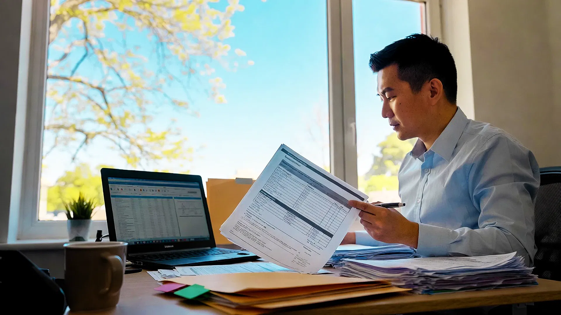 SLPM Property Management team member reviewing compliance documents
